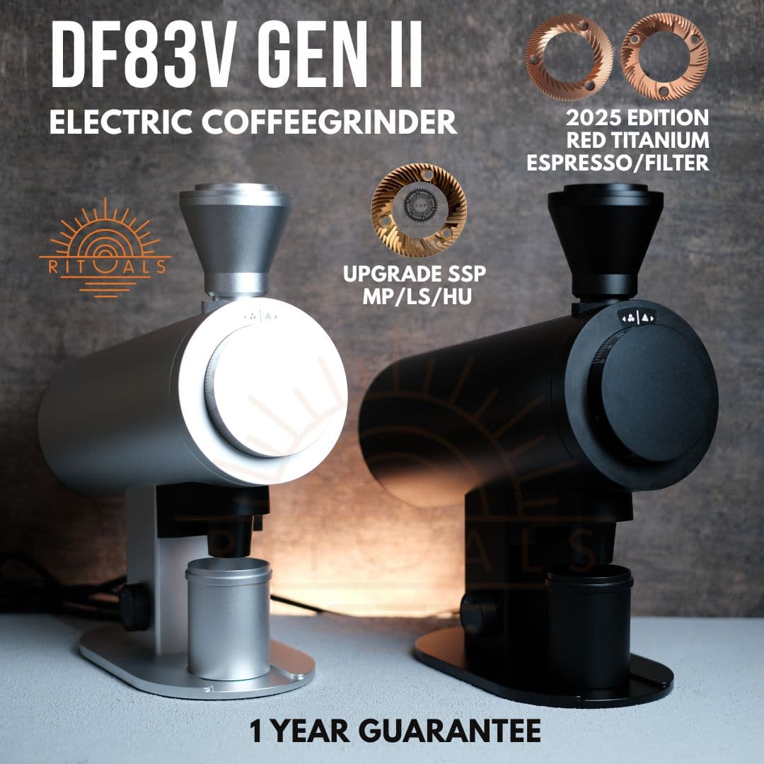 DF-83V Gen II (New Version w/ knocker) Red Ti Electric Coffee Grinder | Rituals | 83mm Flat Burr RPM Variable Speed | Single Dose, Plasma Generator, Low Retention, Stepless Adjustment, Professional Grinding Espresso Pourover | Rituals.